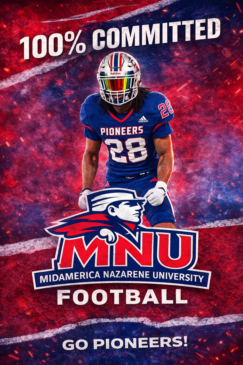 JhamariV's tweet photo. Officially 100% COMMITTED to continue my academic and athletic career at MidAmerica Nazarene University! 

Thankful for God, my family, coaches, and everyone who believed in me. Ready to work and excited for what’s next. MNU—let’s go! 💙🤍 @Djoiner55  @MNUFootball_ @CoachBenton3 https://t.co/AnShW80hM0