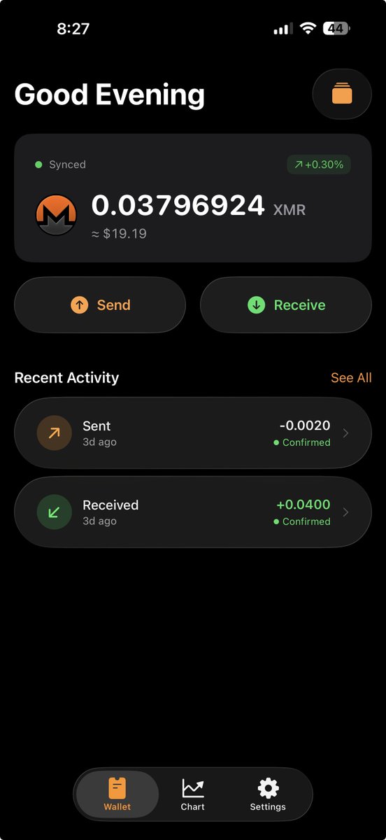 New build live.

- Fixed chart bug for non-USD 
- "Done" button on receive amount 
- Donate button (if you're feeling generous)
- Dark mode improvements

If you hit a crash, include the logs when you report. Makes fixing it 10x faster.

Android development starts tomorrow.