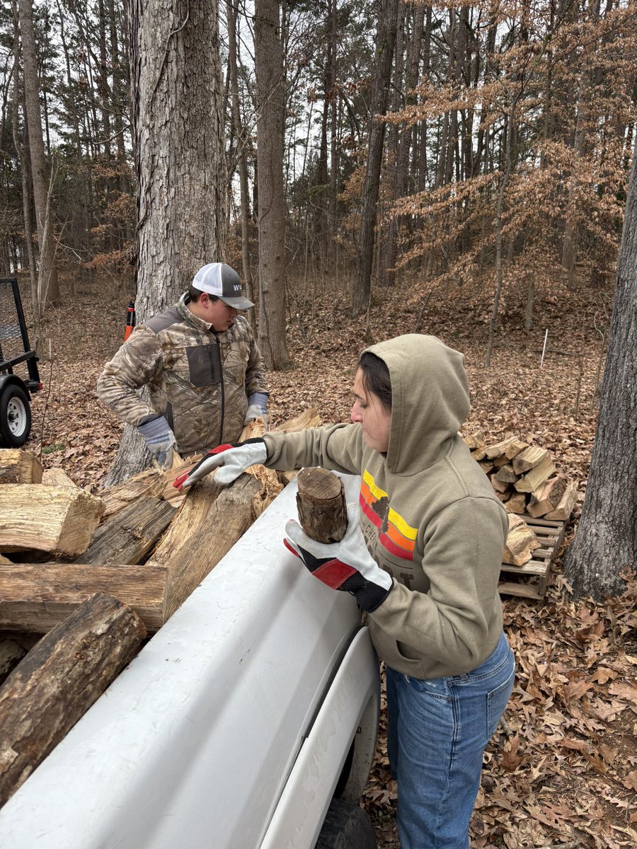 TrentCherry's tweet photo. Really proud of these two the last few days! Storm of the century is headed our way and we have been slinging wood like crazy. @NickCherry120 and his sister Molly have been working hard to get firewood to everyone who needs it. #BigNicksMorningWood https://t.co/xWMmeHkFTU