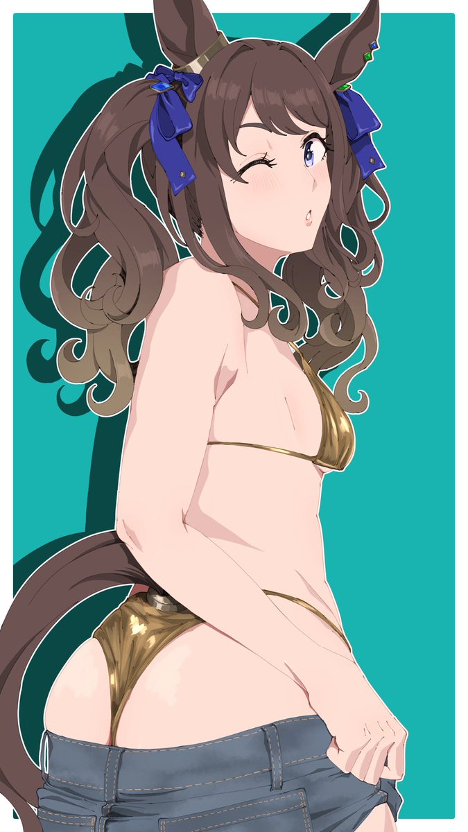トーセンジョーダン 「#くそ寒いので水着絵を貼る」|熊ン蜂のイラスト