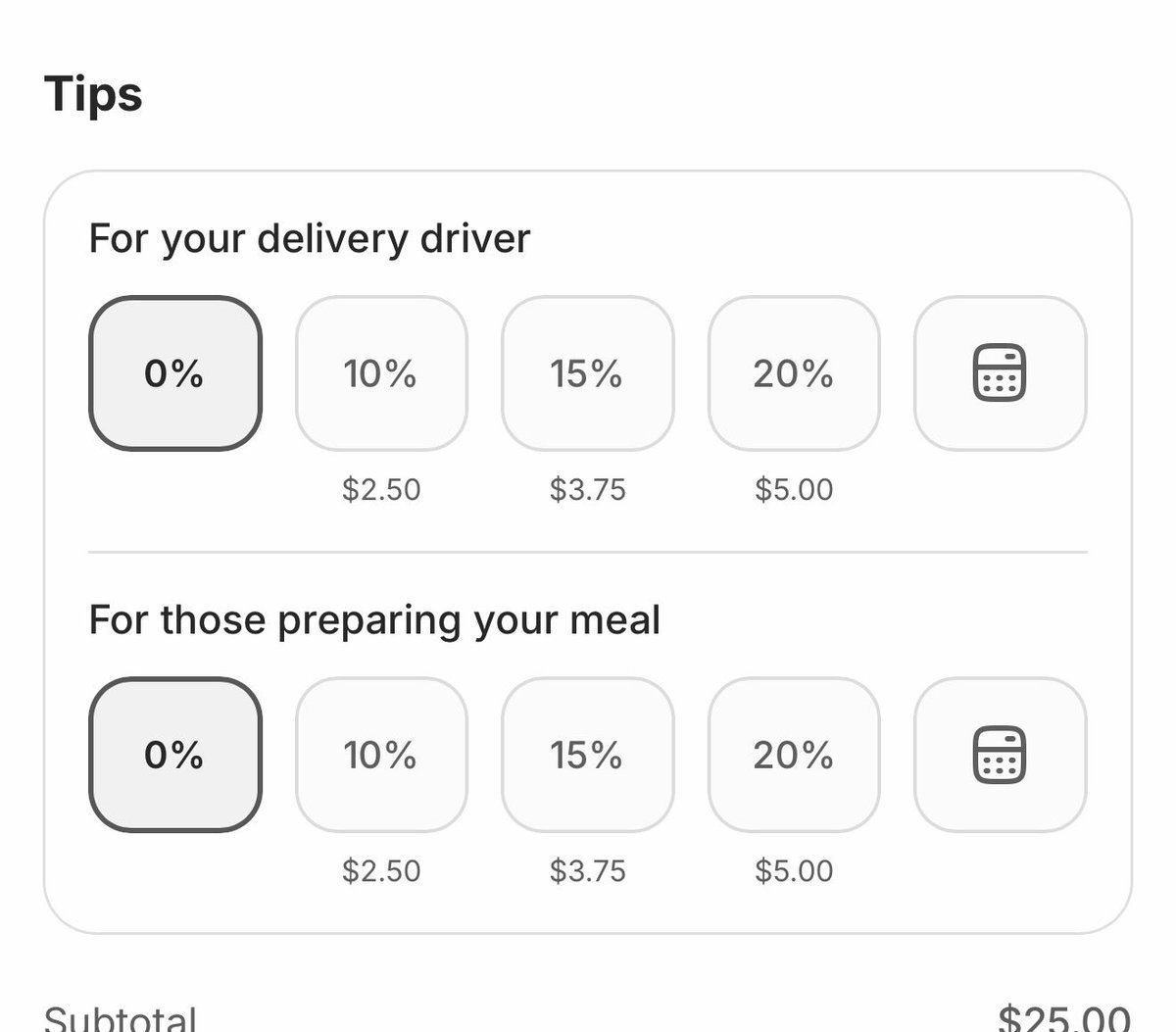 Ordered a pizza and now I’m being asked to tip the driver AND the people who made it separately

On a $25 order.

Bro I just wanted dinner not a guilt-powered funding round for everyone in the supply chain

🤣🤣🤣