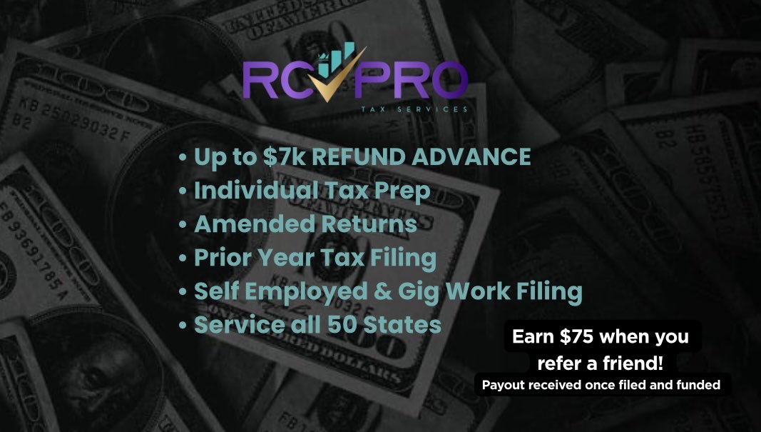 jsky66's tweet photo. Tax season doesn’t have to be stressful. Let RC Pro Tax do all the work! 😌
Dm me for a quote! 🙏🏽 https://t.co/pRXK4WwKpZ