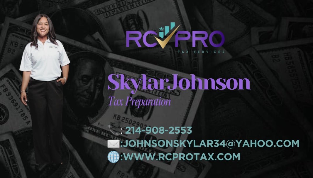 jsky66's tweet photo. Tax season doesn’t have to be stressful. Let RC Pro Tax do all the work! 😌
Dm me for a quote! 🙏🏽 https://t.co/pRXK4WwKpZ