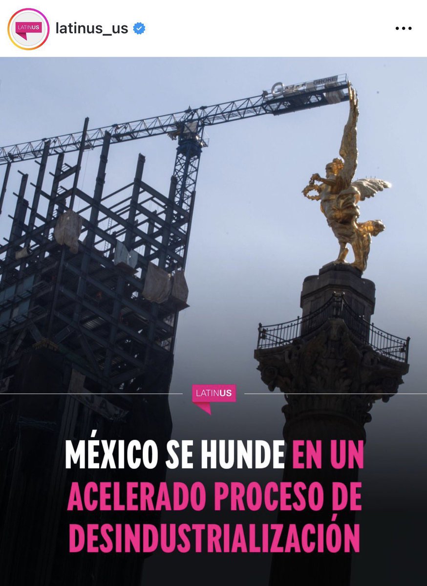 Ya no son cuentos de la oposición, la desindustrialización de México avanza aceleradamente. 

El sector industrial pasó de representar el 37.9% del PIB al 30.8% tras 7 años de transformación. <a href="/latinus_us/">Latinus</a>