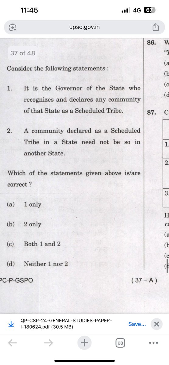 UPSC Prelims 2024 

Question Level : Easy 

Most of the students should get it correct ✅ 

Let’s see what is your answer ? 

<a href="/ARanganathan72/">Anand Ranganathan</a> 
#UPSC2026 #UPSCPrelims2026