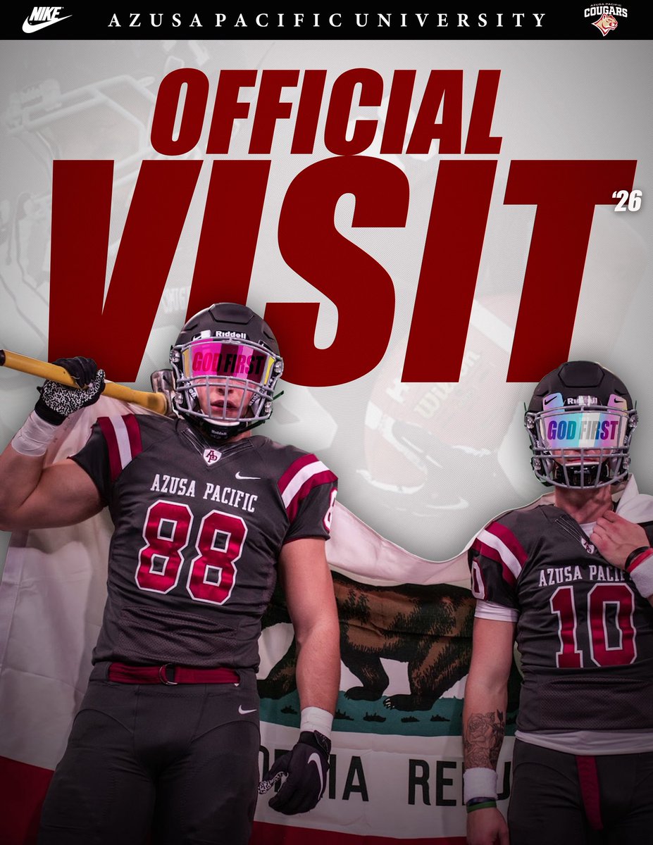 #AGTG 🙏🏽 Blessed to receive an Official Visit invite to Azusa Pacific University <a href="/azusapacific/">Azusa Pacific University</a> and Coach Robbins <a href="/BrothaCraig/">Craig Robbins</a> Thankful for the opportunity and what’s ahead.

<a href="/RecruitAllen/">Allen Eagles Recruiting</a>