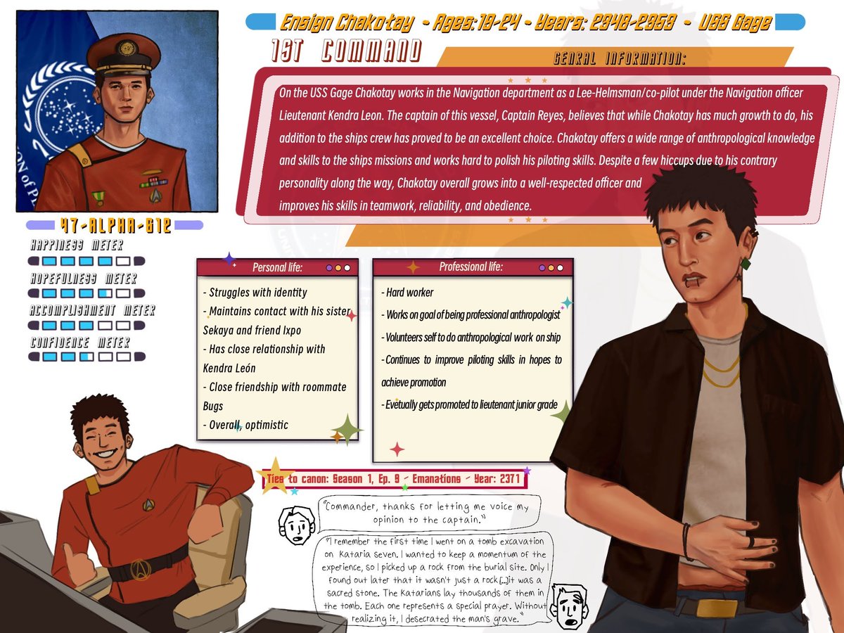 Ruby_duck_'s tweet image. 3/4 info sheets for my pre voyager chakotay lore :). I started these in late 2024 and got a sudden jolt to finish the 3rd card today. I put a lot of thought into these, and am really satisfied with them. I just wanna post it here rq while I still feel good about them :) #chakotay