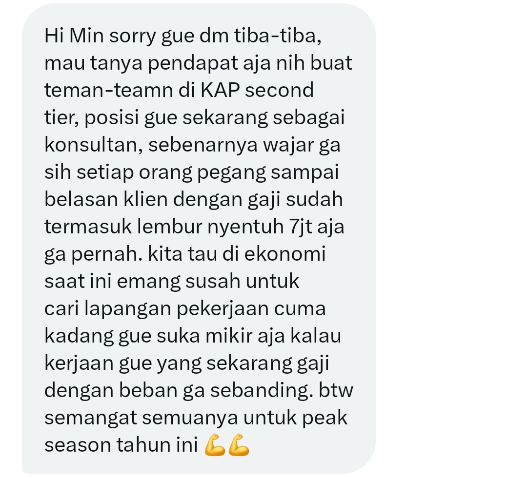 AkuntanMilenial's tweet photo. KAP 2nd tier
Pegang belasan klien

Minta saran kakak² auditor @AkuntanYeah @lkittendus7 🙏 https://t.co/QUOqcr641A