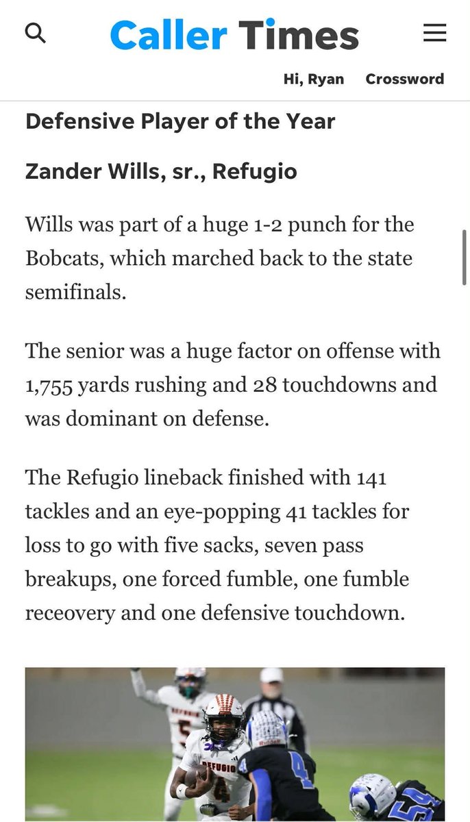 Blessed to receive ALL-SOUTH TEXAS defensive player of the year! 

hudl.com/v/2SR6JA

<a href="/LoneStarPrepsTX/">TX Prep Varsity</a> <a href="/Scout_ScottC/">College Scout</a> <a href="/RecruitTheBend/">Coastal Bend Recruiting</a> <a href="/LL7NV/">College Recruiter</a> <a href="/CoachT_82/">Kenneth Tinsley</a> <a href="/SSmith_II/">Coach Seitu</a> <a href="/KristianDawson5/">Kristian Dawson</a> <a href="/Kennyhill13/">Kenny Hill Jr7⃣</a> <a href="/Coach_Meyer27/">Dalton Meyer</a> <a href="/BnanceTTU/">🥷 Brian Nance 🌵</a> <a href="/CoachRegalado/">Marco Regalado</a> <a href="/Marchen44/">On Da Marc Sports🏈</a> <a href="/CoachHen_1/">Jared Hensley</a> <a href="/CoachJm0/">Coach Jmo</a>