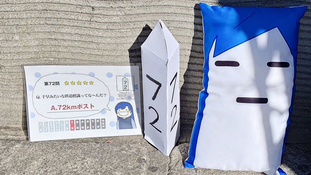 千早駅が武道館に来たので、72キロポストも来ました