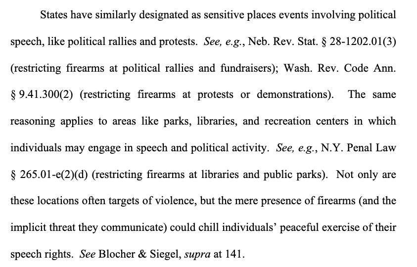 2Aupdates's tweet image. The AGs of DC, IL, CT, DE, HI, MD, MA, MI, MN, NV, NJ, NY, OR, PA, RI, VT, and WA argued in 2024 that there's no 2A right to carry guns at "events involving political speech, like political rallies and protests" because they are "often targets of violence" storage.courtlistener.com/recap/gov.usco…