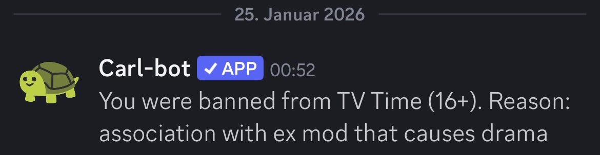 ‘We won’t ban you because your friends with a ex mod!’
The humble tv time two weeks later to my friend: