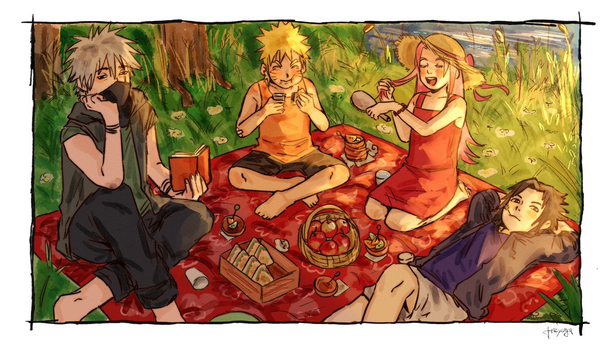 akeyagu's tweet image. sunset picnic #naruto