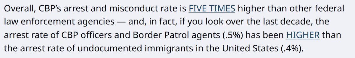 Remarkable: Border Patrol officers commit crimes at a higher rate than undocumented immigrants do.
doomsdayscenario.co/p/ice-101-how-…

(details in image alt text. credit <a href="/vermontgmg/">Garrett M. Graff</a>)