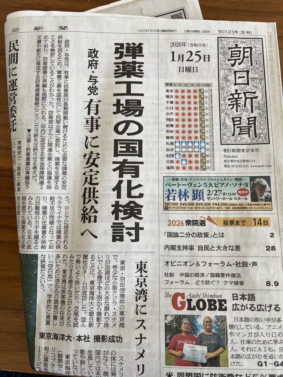 狂ってる。「政府・与党は、有事に自衛隊が長期間戦い続けるために必要な弾薬の安定供給を図るため、軍需工場を国有化して民間企業に委託し、弾薬を生産することを検討」｡1941年ではなく今日の朝刊｡日本は原発だらけで本気出されたら一溜まりもない｡生き延びる術は平和外交しかないのにまだ竹槍か？