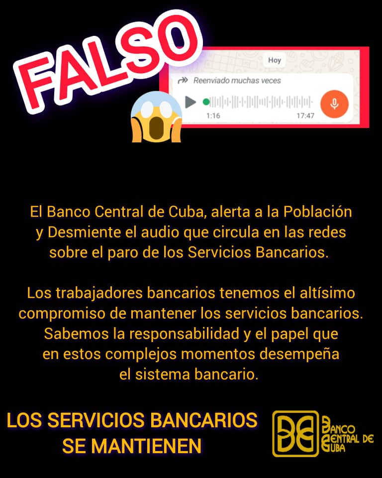 Todos nuestros Servicios están a plena disposición del Pueblo de Cuba, trabajando sin descanso para garantizar gestión, seguridad y apoyo.

#BancariosCubanos #Cuba #ServicioAlPueblo
<a href="/BancoCentralCub/">Banco Central de Cuba</a> 
<a href="/AngelaMadayFer1/">Angela Maday Fernández López</a> 
<a href="/JlDelgadoPortal/">Juana Lilia Delgado</a>