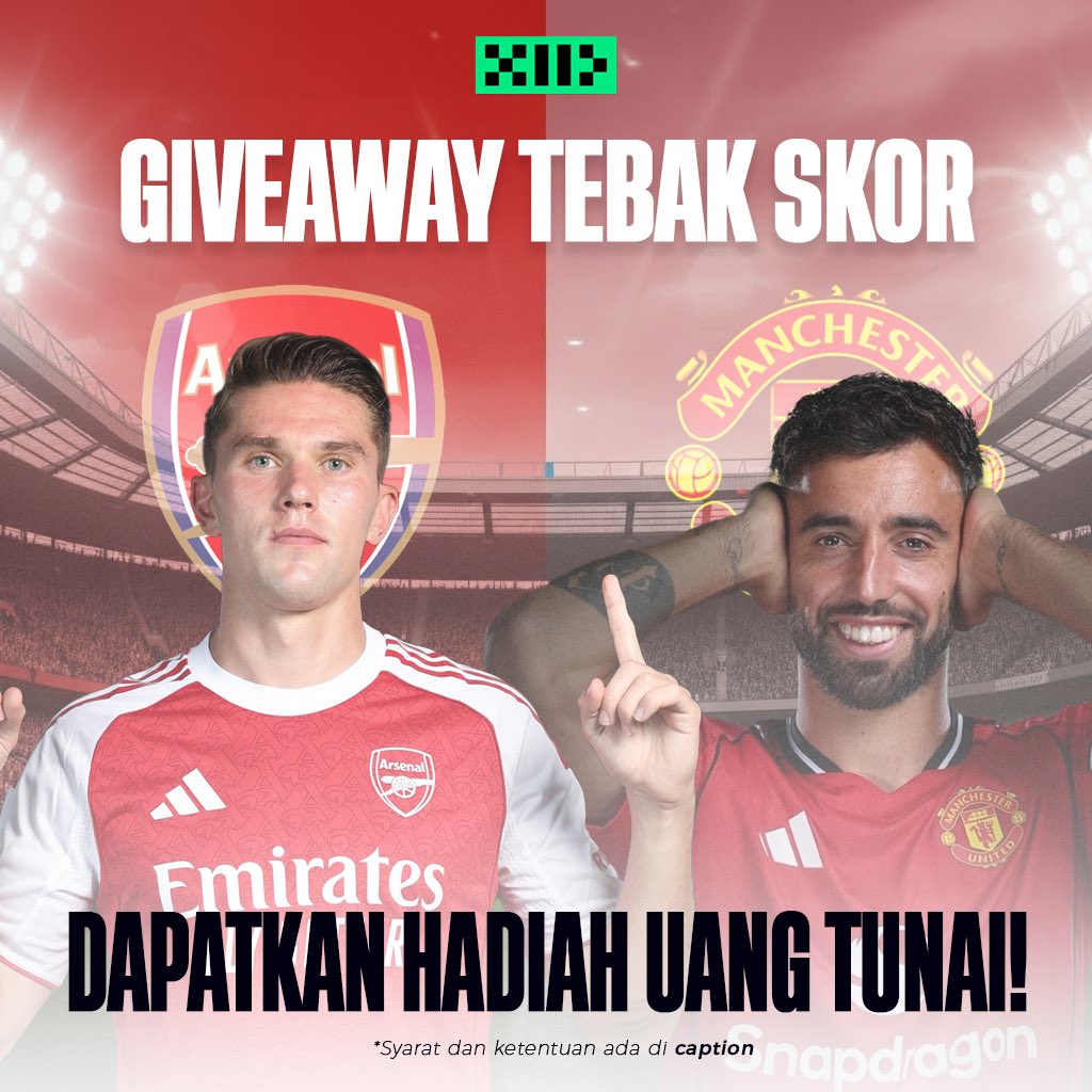 🔥𝗚𝗜𝗩𝗘𝗔𝗪𝗔𝗬 𝗧𝗘𝗕𝗔𝗞 𝗦𝗞𝗢𝗥🔥

Arsenal vs Man United
Saatnya buktiin prediksi kamu dan menangkan uang tunai! 💸⚽

🎁 Total Hadiah:
2 Pemenang
💰100.000 / orang (Total 200K!)

Syarat:
1. Follow akun <a href="/11plus_football/">11plus Indonesia</a>
2. RT &amp; Like postingan ini
3. Kuis ditutup saat kick