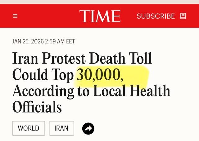 DrEliDavid's tweet image. At least 30,000 killed in Iran, according to @TIME