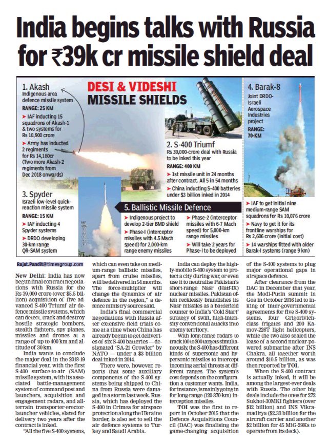 IamRajat_Pandit's tweet image. #BlastFromThePast Around this time in 2018, I reported India had begun final negotiations for Russian S-400 Triumf #AirDefence systems. The $5.43 billion (Rs 40,000 crore) deal was inked in Oct 2018. 3 S-400 squadrons delivered, remaining 2 hopefully this year. More to be ordered