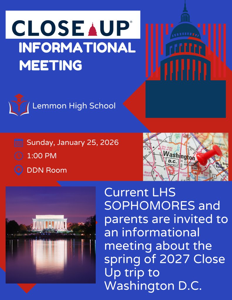 The 2027 Close Up trip planning is underway!  There will be a meeting on Sunday, January 25 at 1:00 for any current LHS Sophomore interested in participating!