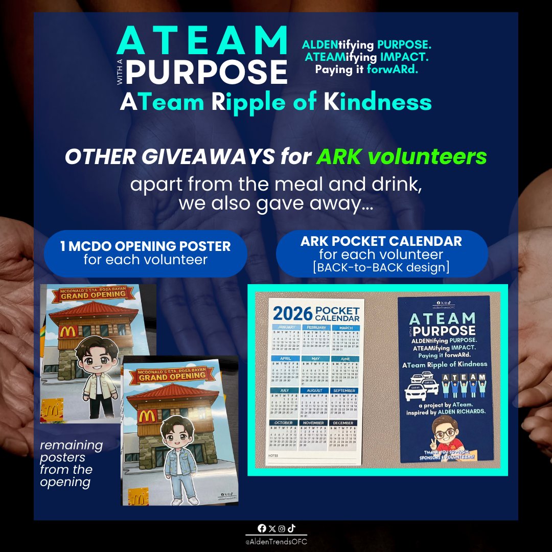 ATeam, our FIRST ARK project was about helping others -- distributing meals, drinks and umbrellas particularly to Sta. Rosa Bayan TODA members...
We also gave them stubs and ARK pocket calendars as souvenirs 🥰

BUT we didn't stop there...
We also needed to take care of our