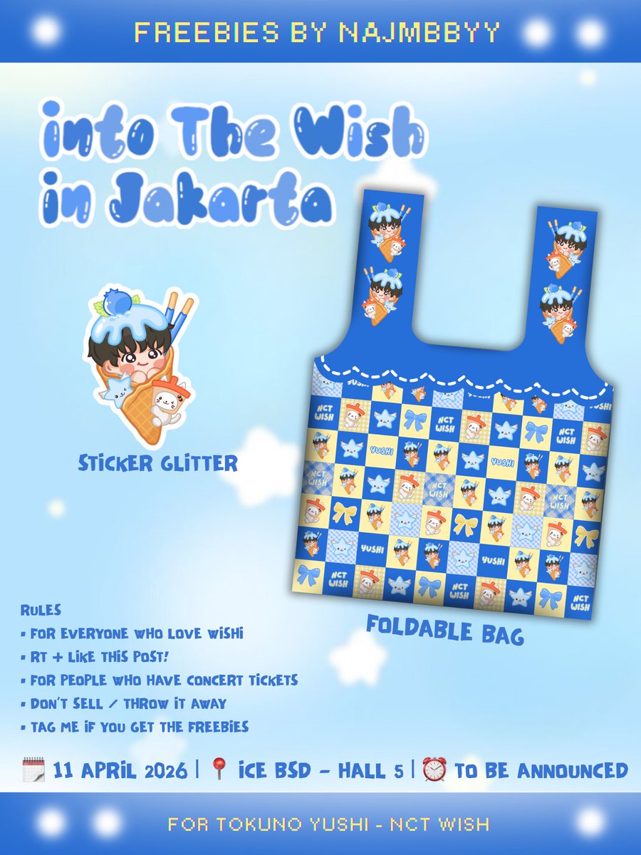 ‧₊ Into The Wish in Jakarta Freebies By <a href="/najmbbyy/">𑣲𝐋𝐚𝐧</a>

⋆˚࿔ 𝒀𝒖𝒔𝒉𝒊 𝑭𝒐𝒍𝒅𝒂𝒃𝒍𝒆 𝑩𝒂𝒈 𝜗𝜚˚⋆

How to claim?
• Like + RT for appreciate!
• Say hi to me on d-day
• Strictly for who have concert tickets
• Don't forget to tag me if you get

𝓢𝓮𝓮 𝓨𝓸𝓾 𝓦𝓱𝓲𝓼𝔃𝓮𝓷💚