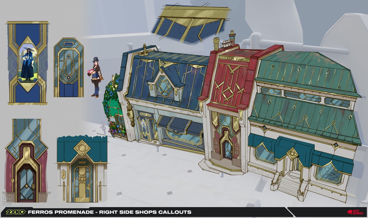 Here's some paintings and prop explorations I did 2XKO's Ferros Promenade stage