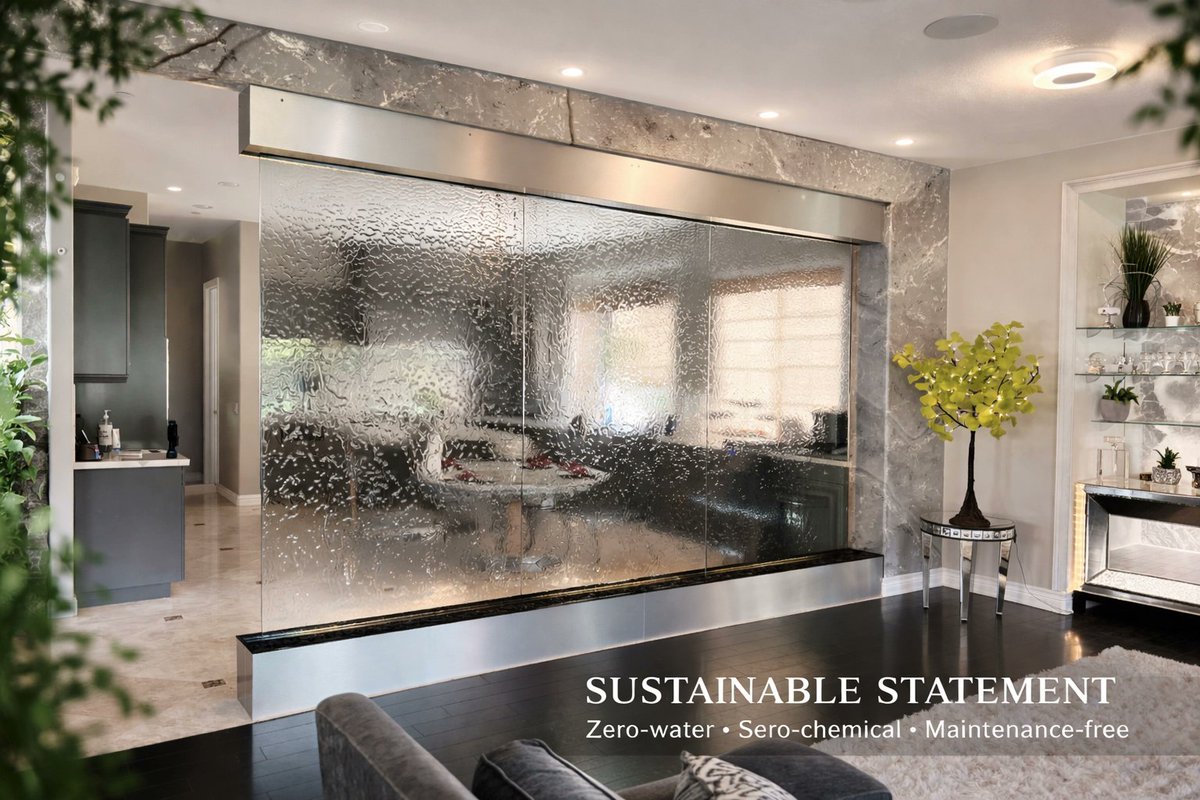 LLWaterfall's tweet photo. Luxury without the footprint. Our maintenance-free Waterwalls use patented L2O Liquid for a zero-water, zero-chemical biophilic impact. No pumps, no drains: just pure design for architects &amp; brands.

See more: https://t.co/o8st7K9RzI

#SustainableDesign #BiophilicDesign https://t.co/kUvB60CPwj