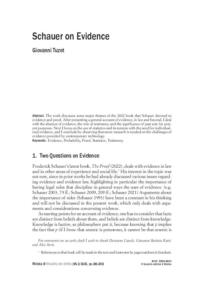 redmexprueba's tweet photo. "Schauer on Evidence" Un artículo reciente del profesor Giovanni Tuzet en el que analiza algunos temas del libro de Schauer The proof #novedad #publicación #prueba #evidence https://t.co/2tKtuIGkk9.  . https://t.co/zB5m7X3pcF