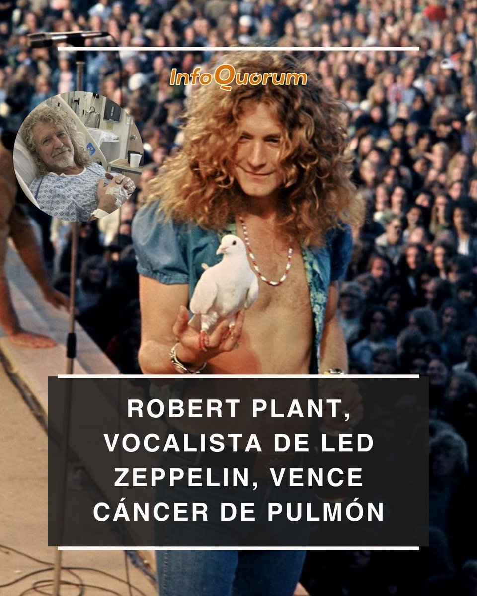quorum_mx's tweet photo. 🏥 🎶🎸#RobertPlant, legendario vocalista de #LedZeppelin, reveló que, tras semanas de #bronquitis, una resonancia magnética detectó un foco canceroso en su #pulmónizquierdo.

💬"Hola a todos, soy Robert.
Después de semanas de bronquitis, una resonancia magnética detectó un foco canceroso en mi pulmón izquierdo. La buena noticia: se detectó a tiempo y se extirpó con éxito mediante cirugía", escribió el intérprete a través de sus redes sociales 

Plant agradeció profundamente a sus #médicos y al cariño de sus #seguidores, y compartió que ahora se encuentra en #recuperación y ansioso por volver a los escenarios.