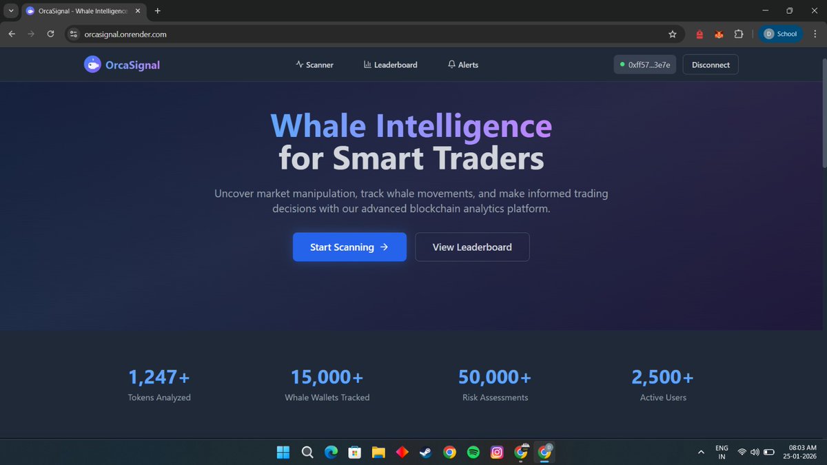 DiPro0880's tweet photo. 🚀 OrcaSignal is complete.

https://t.co/7AnhQBrBc7

Built in public during @LNMHacks and launching via @CyreneAI.

Drop any token CA 👇  
I’ll reply with whale influence analysis 🐋 https://t.co/yDBsIlQeAm