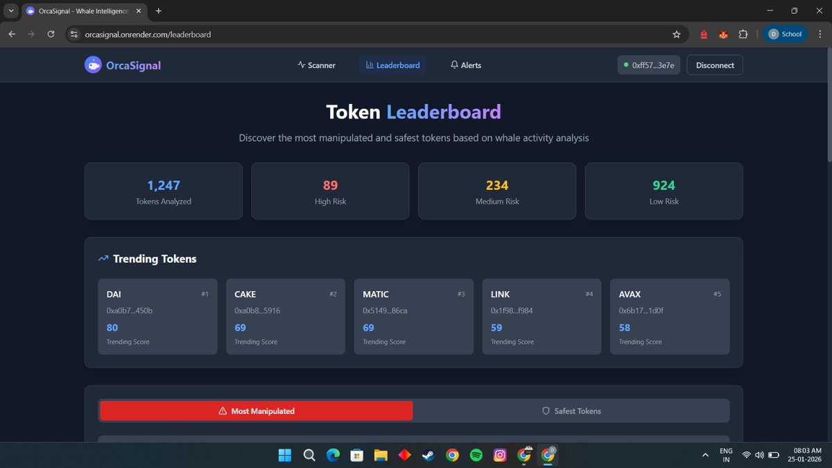 DiPro0880's tweet photo. 🚀 OrcaSignal is complete.

https://t.co/7AnhQBrBc7

Built in public during @LNMHacks and launching via @CyreneAI.

Drop any token CA 👇  
I’ll reply with whale influence analysis 🐋 https://t.co/yDBsIlQeAm
