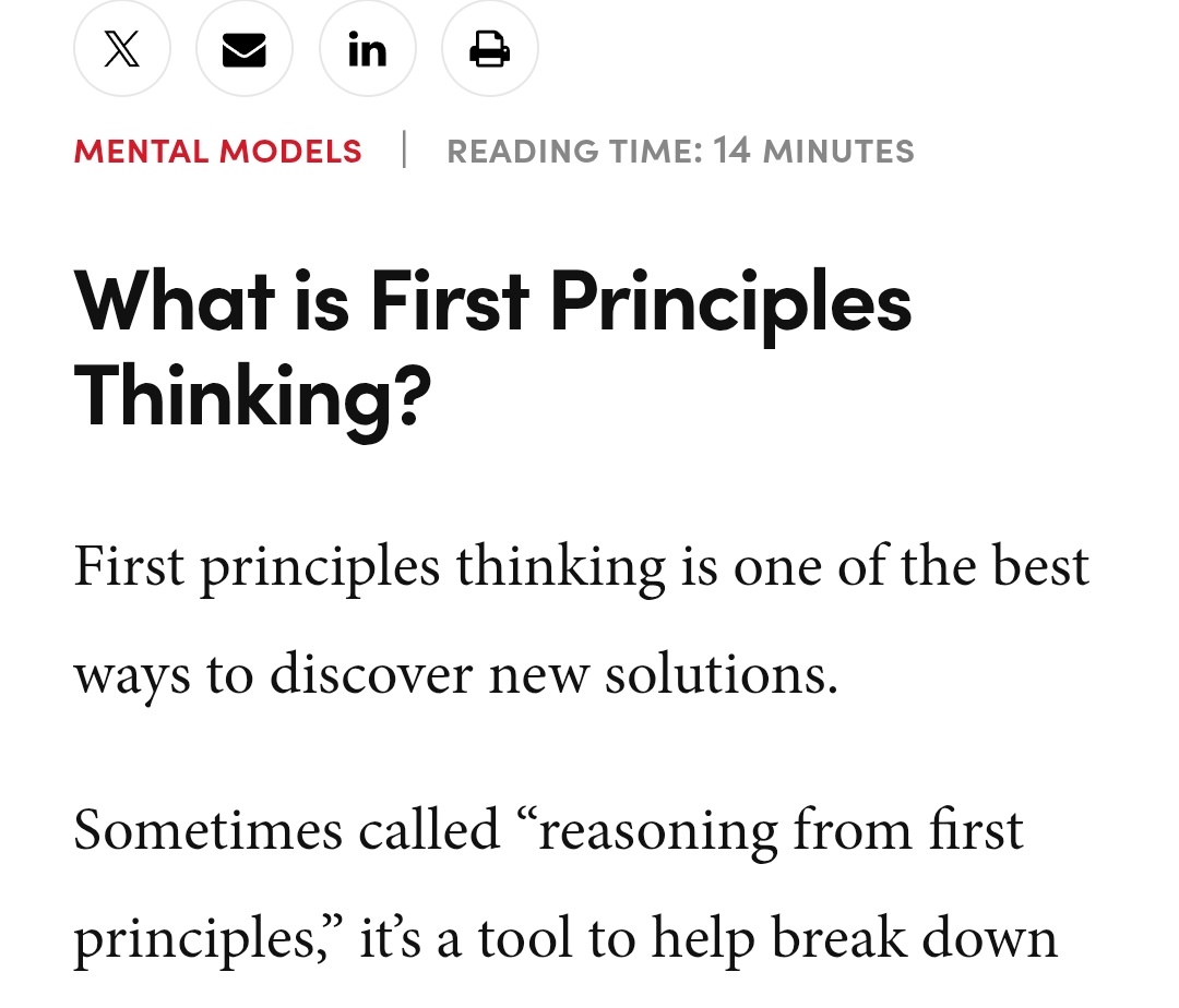 Setuju, aku pun jg belajar banyak soal mental models. Beberapa diantaranya,

1. First principles thinking
2. Inversion thinking
3. Probabilistic thinking
4. Second-order thinking
5. Dst, masih banyakkkk lagi

Aku sangat merekomendasikan teman2 untuk membaca artikel di website ini