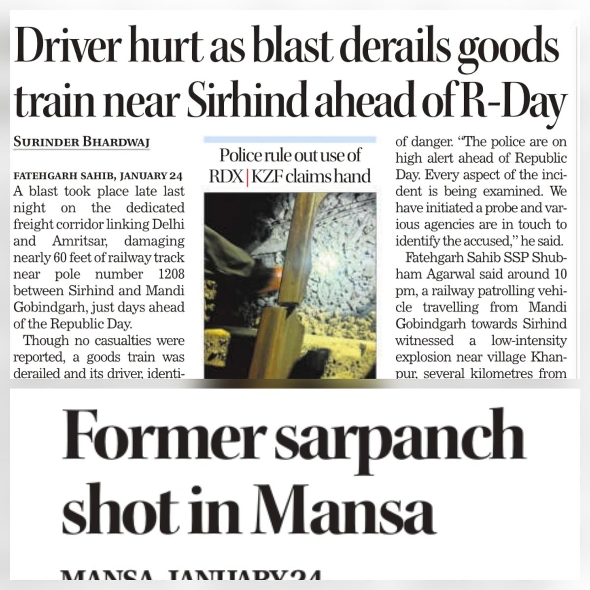 State of affairs...from RDX blasts, to daily killings &amp; extortion calls, the new normal in Punjab. AAP busy with propoganda &amp; governance gone for a toss.
