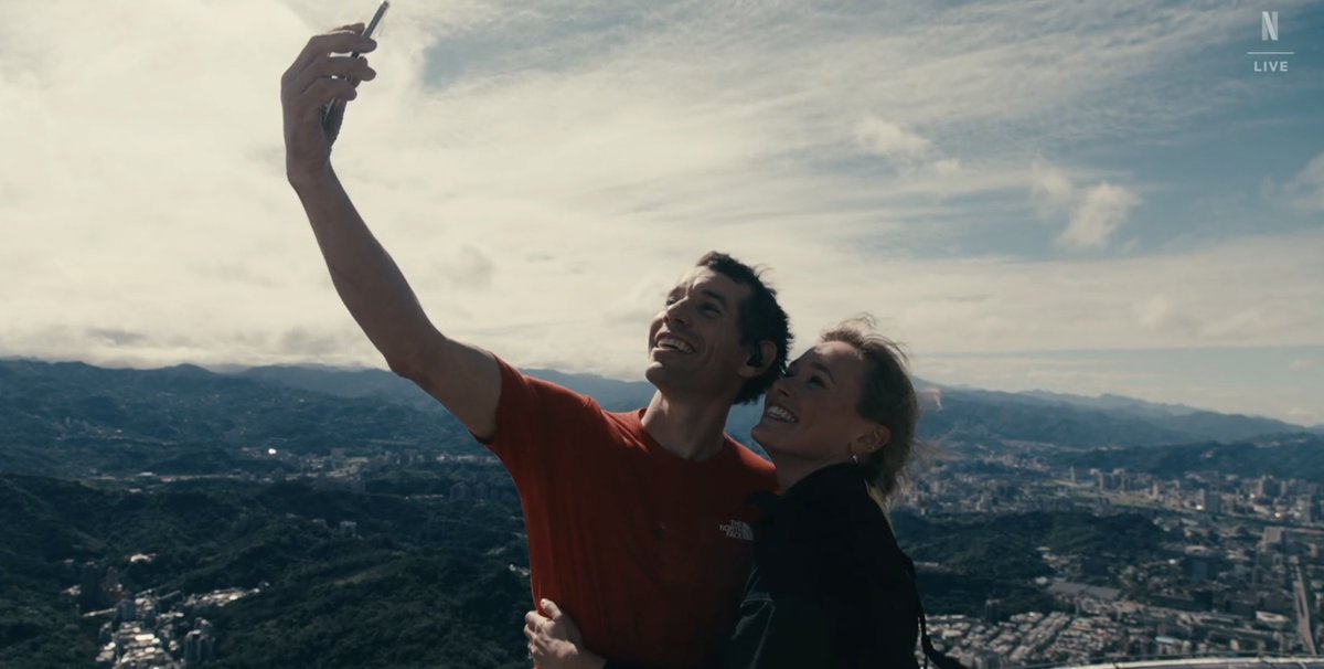 netflix's tweet image. Alex Honnold and his wife Sanni after he completed his historic free solo climb of Taipei 101 #SkyscraperLIVE