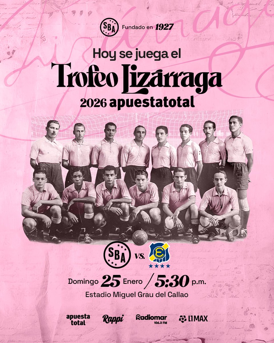 Hoy juega el primer campeón. 🏆🩷

Volvemos a casa para el Trofeo Lizárraga 2026 Apuesta Total. Nos vemos en casa. 🏟️🩷

🎟️Adquiere tus entradas en ticketmaster.pe/event/trofeo-l…

#VamosBoysTodaLaVida #TrofeoLizárraga2026