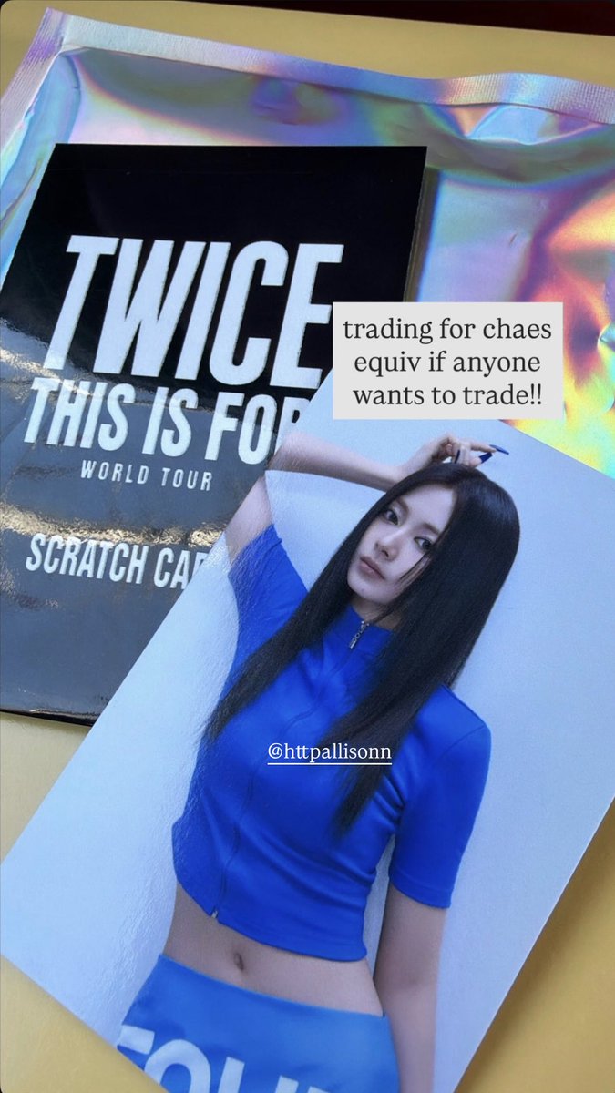 WTT Tzuyu TWICE THIS IS FOR LA POP UP exclusive Scratch card for Chaeyoung equivalent !!

Will be at the Forum tomorrow (Sun Jan 25) to trade in person 💖🫶#TWICE_THISISFOR_WORLD_TOUR_LA #TWICE_THISISFOR_WORLD_TOUR_In_LA #TWICEinLA