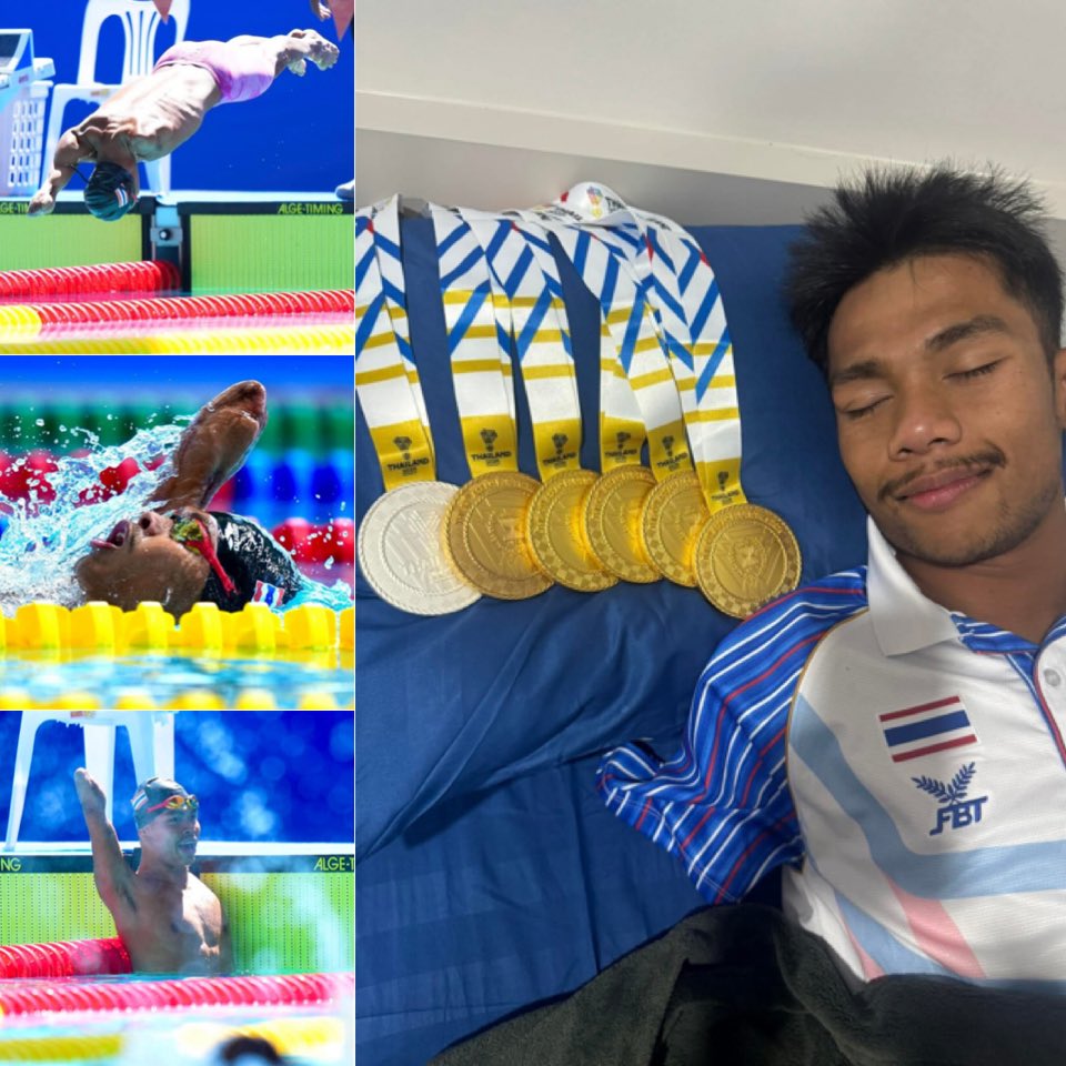 สุดยอด "เอิร์ธ" เอกพันธ์ ทรงวิเชียร นักกีฬาว่ายน้ำพาราทีมชาติไทย คว้า 5 เหรียญทอง
🥇กรรเชียง 50 เมตร 
🥇กรรเชียง 100 เมตร
🥇ผีเสื้อ 100 เมตร
🥇เดี่ยวผสม 200 เมตร
🥇ผลัดผสม 4x50 เมตร 
และ 1 เหรียญเงิน 🥈ผีเสื้อ 50 เมตร 
#อาเซียนพาราเกมส์ 
#อาเซียนพาราเกมส์2025 
#ASEANPARAGAMES2025