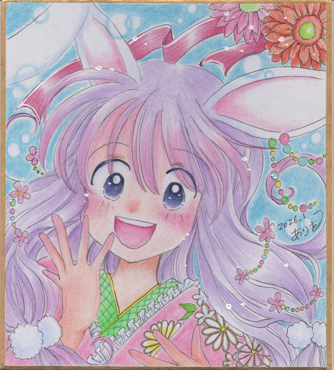 ケモ耳うさぎちゃん🐰💕💕 2月イベント用のミニ色紙描いてます