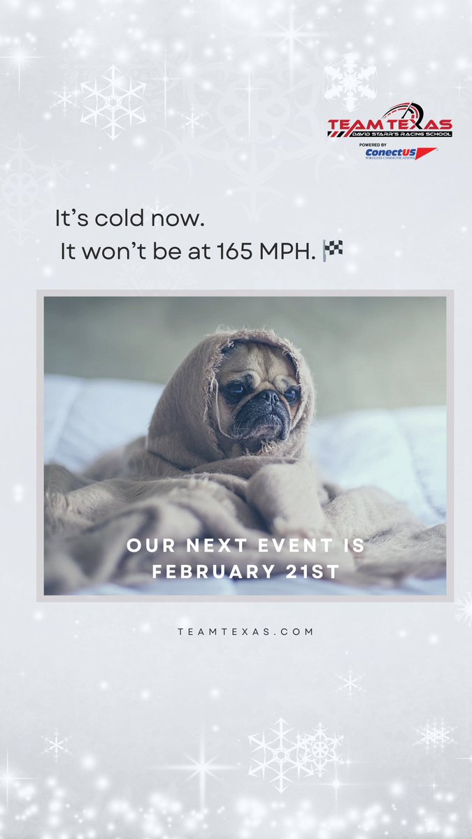 Winter storm outside ❄️
This energy on the track 🔥
February 21st | Texas Motor Speedway
The couch will still be there tomorrow.
The racing spots won’t. 🏁
👉 Book now teamtexas.com