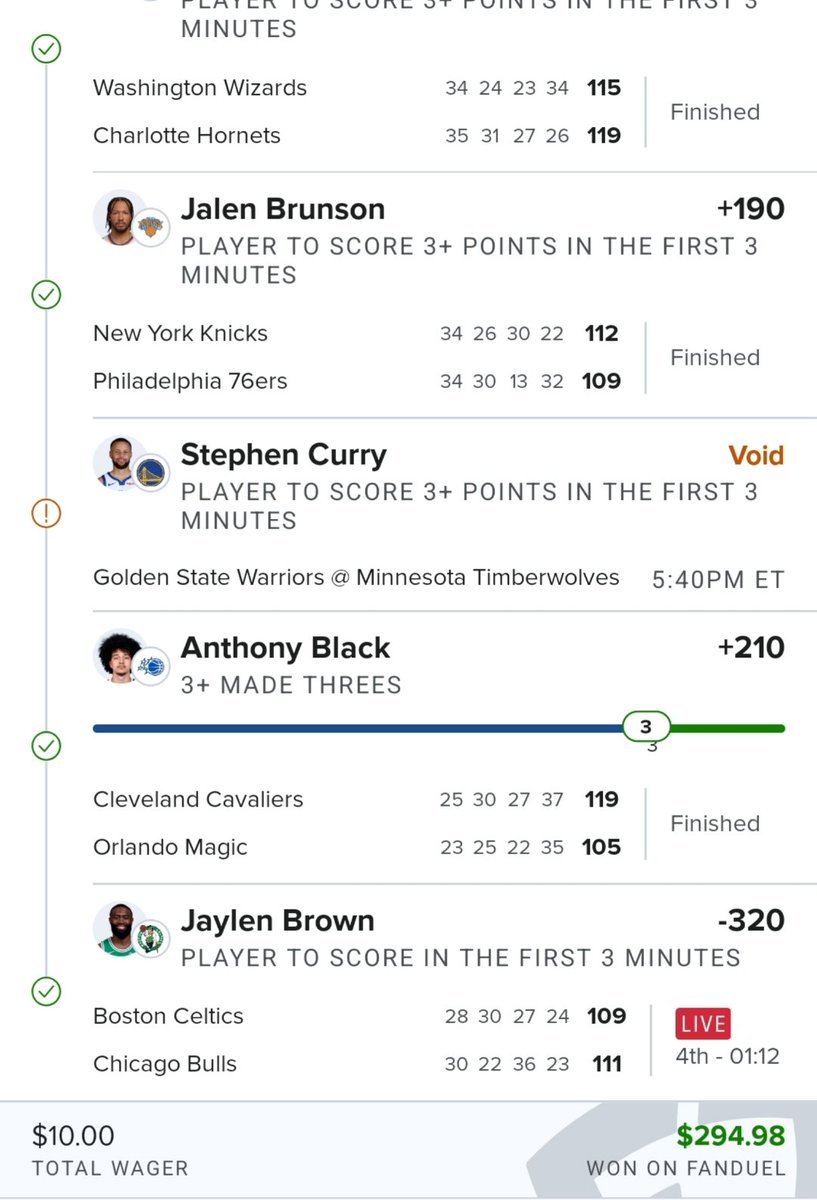 old_chester's tweet photo. @Lottolocks Thank you! First time using one of your picks! 1 for 1! I added the Anthony Black 3pt to the parlay because Brown's line seriously changed from the time you took it. Many thanks! https://t.co/EoQU7S1Cox