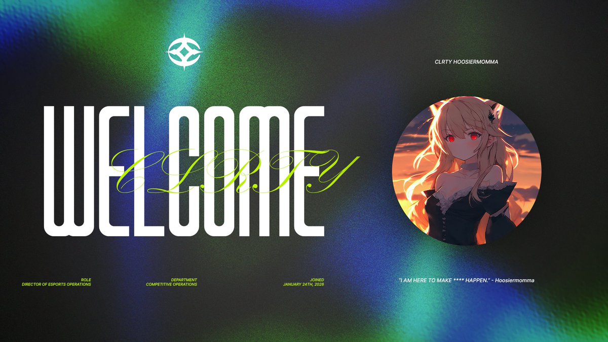 CLRTY is proud to welcome <a href="/H00SIERM0MMA/">H00SIERM0MMA</a> as our new Director of Esports Operations. We’re excited for what’s ahead. Welcome to the team. 🤍

CLRTY | #CutTheNoise 👁️