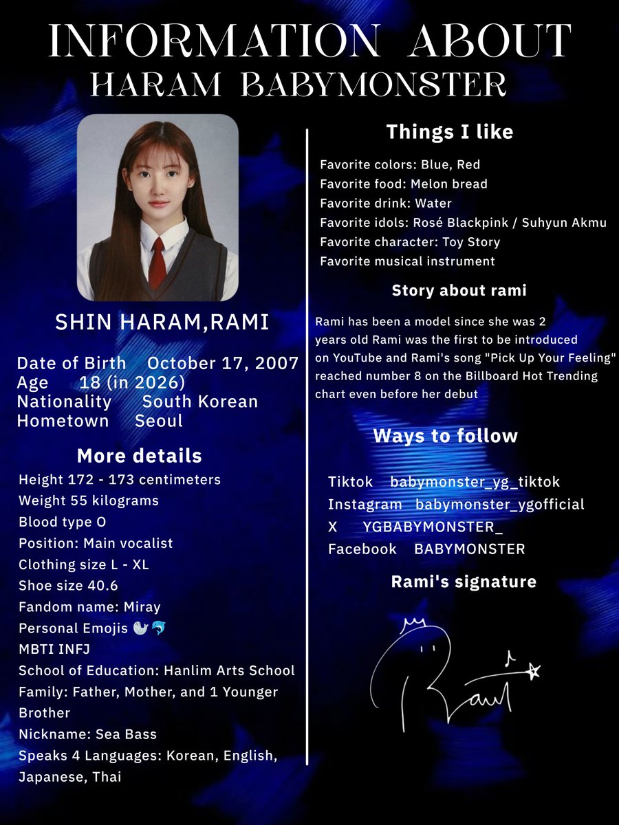 th_rrami's tweet photo. 🌟 𝐈𝐍𝐅𝐎𝐑𝐌𝐀𝐓𝐈𝐎𝐍 𝐀𝐁𝐎𝐔𝐓 𝐇𝐀𝐑𝐀𝐌 🐬

- ประวัติส่วนตัวของน้องรามินะคะ ผิดพลาดตรงไหนแอดก็ขอภัยด้วยนะค่าา🩵🪽

#RAMI #라미 #HARAM #신하람 #SHINHARAM #ラミ #BABYMONSTER #베이비몬스터 #fypシ https://t.co/c9NSHqJJJw