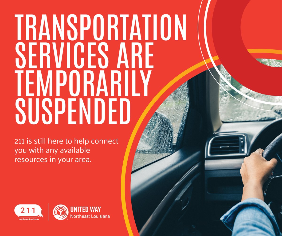 UnitedWayNELA's tweet photo. ⚠️ Transportation services are temporarily suspended until roads are safe.
211 is still available to help connect you with resources in your area.
📞 Call 211 for FREE, 24/7 — even when the lights are out 💙
Please stay safe and remain indoors if possible. https://t.co/W1SdgkjUsM