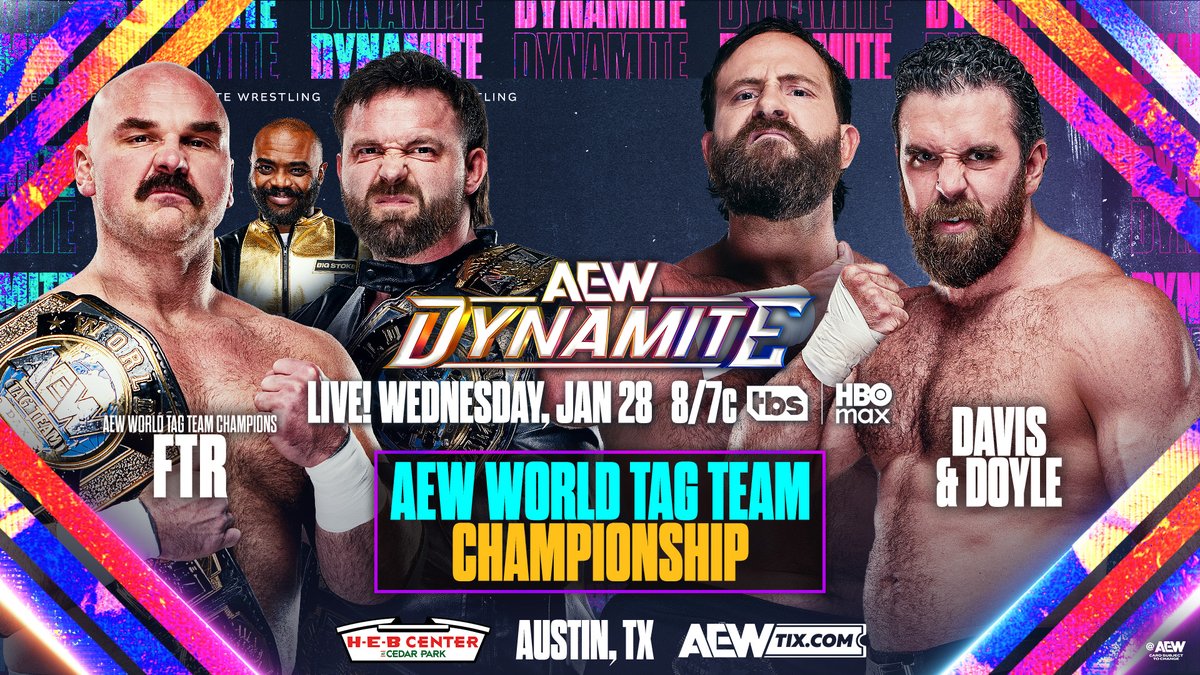 AEW's tweet image. This Wednesday, 1/28!

Wednesday Night #AEWDynamite presents 3 Championship bouts and more LIVE from Austin, TX!

Tune in at 8/7c on @TBSNetwork + @SportsOnMAX, THIS WEDNESDAY!