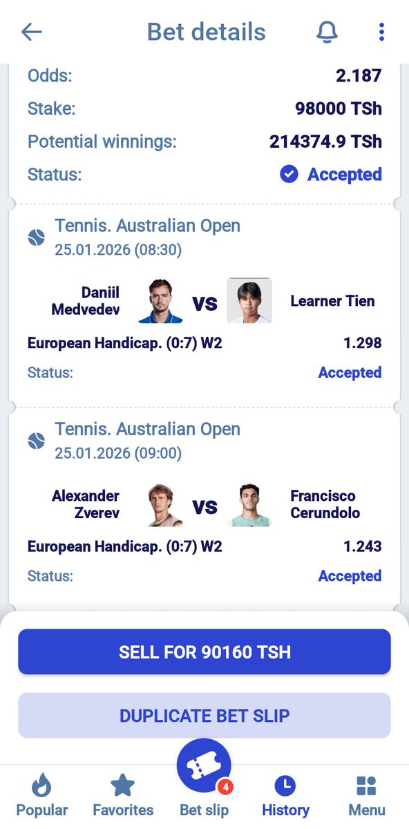 Tennis Coupon  on #Paripesa 

Code; 👉21AVL   Odds 👉2+.

Jisajili na #Paripesa hapa👇👇

cutt.ly/irGUQeNu

Promocode; ANGEL2019

Jiunge na group la mikeka Bure 
chat.whatsapp.com/EYK8QO3Z3UY6RW…

Bet kistaarabu