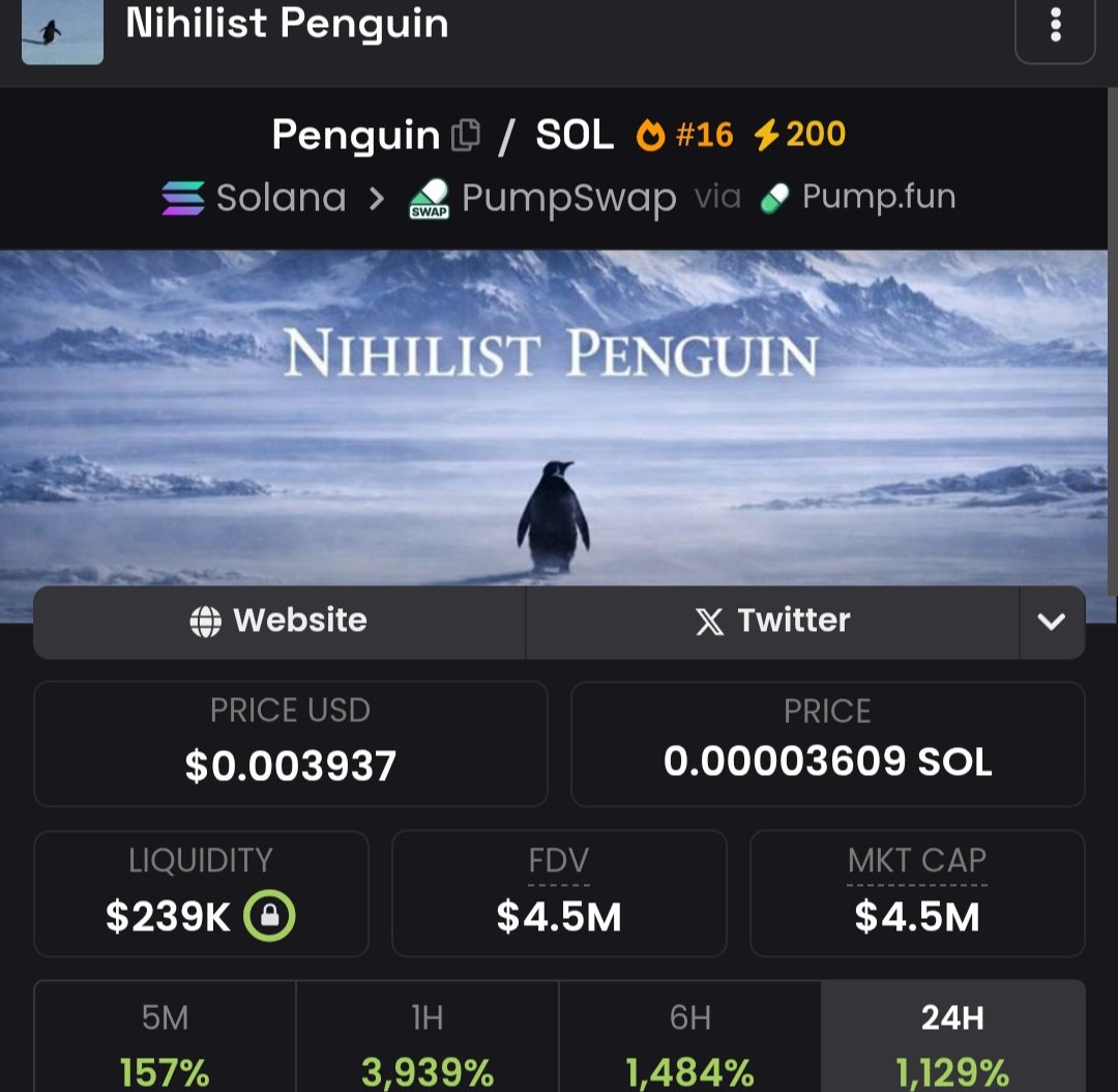 Just hit 5.5Milly again 😎

Solid 5x from my kol 💰$PENGUIN

Insane pump told you don't fade, still fade on me  💎

✅️(🔥SOLANA)Trade with the Fastest,Secure  Bot (Trojan Bot),to Get in Early &amp; also Enjoy 10% discount on Fees &amp; 20% CashBack 🔥👇
t.me/solana_trojanb…