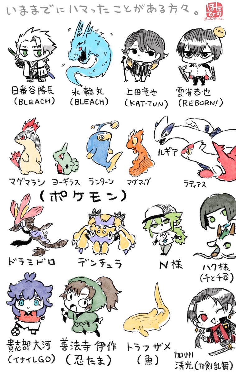 「今までのハマった方々をまとめると好みの傾向が分かる」というのを見かけたので描いてみました 