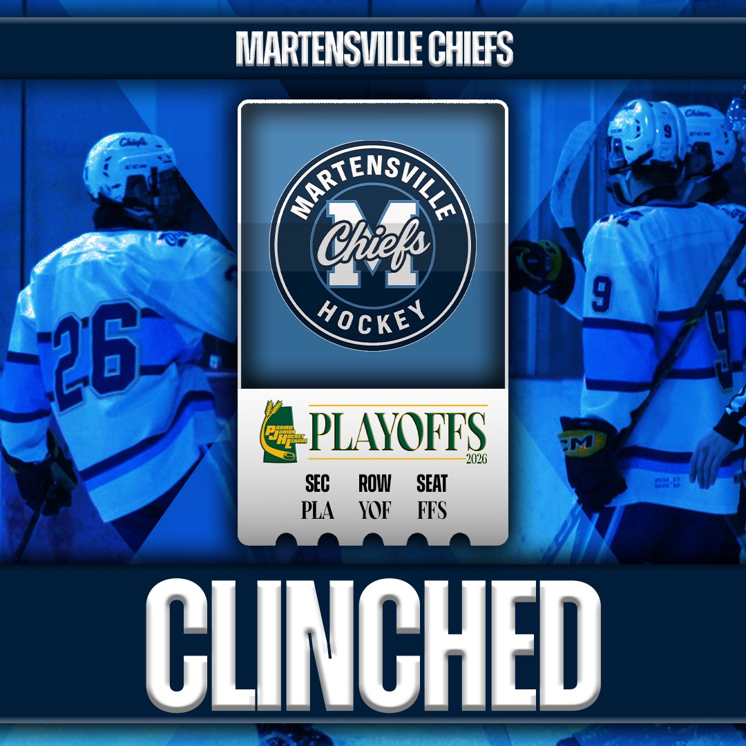 BUILT FOR THE VILLE 🔵

The Martensville #Chiefs have punched their ticket to the #PJHLPlayoffs!

#PJHL | #Saskatchewan | #Playoffs