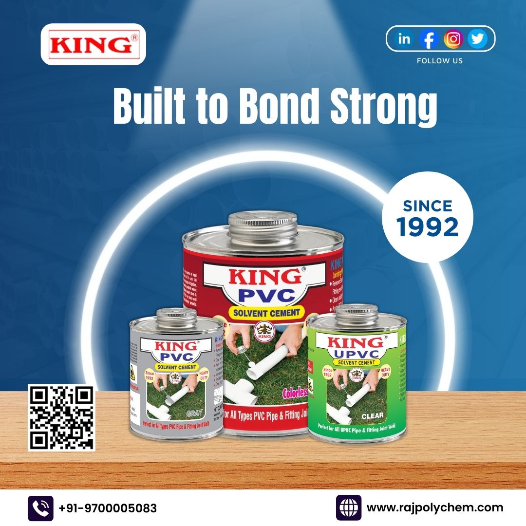 rajpolychem's tweet image. Built to bond strong.
KING PVC Solvent Cement delivers reliable, long-lasting PVC joints — trusted since 1992.
📞 +91 9700005083
🌐 rajpolychem.com
#KINGPVC #PVCSolventCement #BuiltToBond #PVCJoints #Plumbing #Construction #IndustrialAdhesives #Since1992